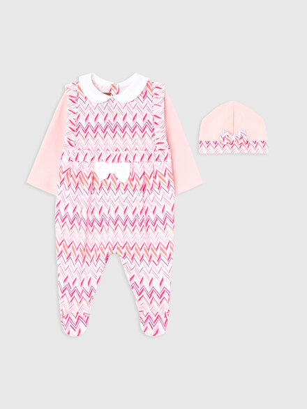 3-piece set with zig zag print, White & Fuchsia - KS26SU00BV00JIS30CM