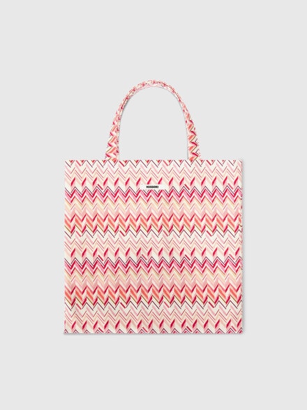 Pure cotton tote bag with zig zag motif, White  - KS26SX01BV00JHS30GC
