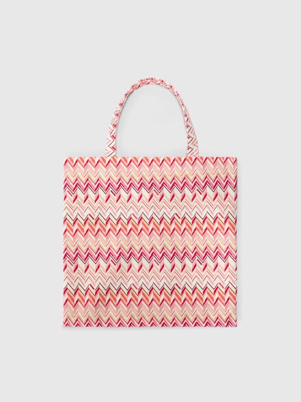 Pure cotton tote bag with zig zag motif, White  - KS26SX01BV00JHS30GC