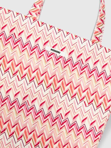 Pure cotton tote bag with zig zag motif, White  - KS26SX01BV00JHS30GC