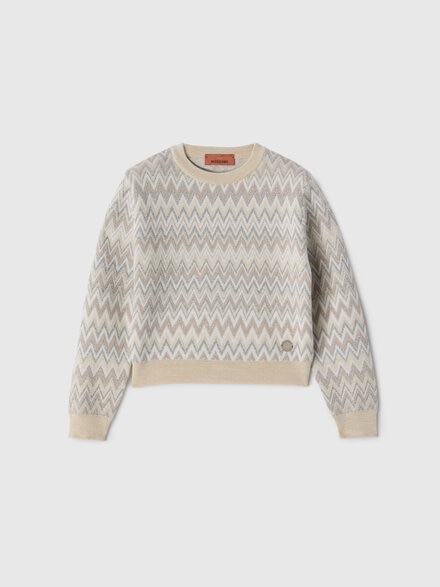 Wool crewneck sweater, Beige& Silver - KS26WN00BV00JRSMSR2