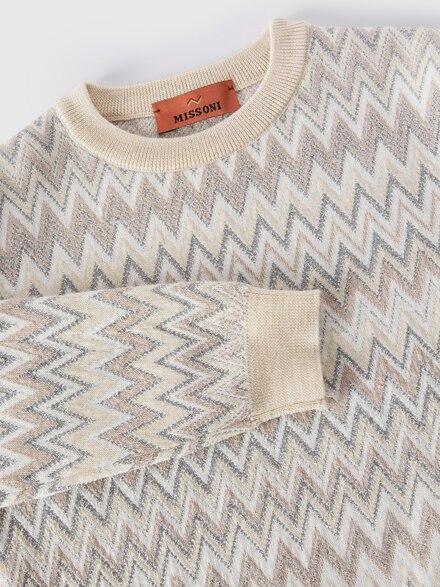 Wool crewneck sweater, Beige& Silver - KS26WN00BV00JRSMSR2