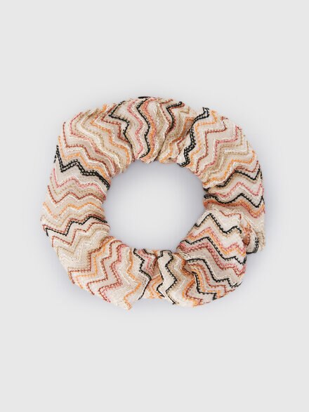 Viscose and nylon lam&eacute; scrunchie, Beige & Multicoloured  - KS26WS08BV00JRS01CW