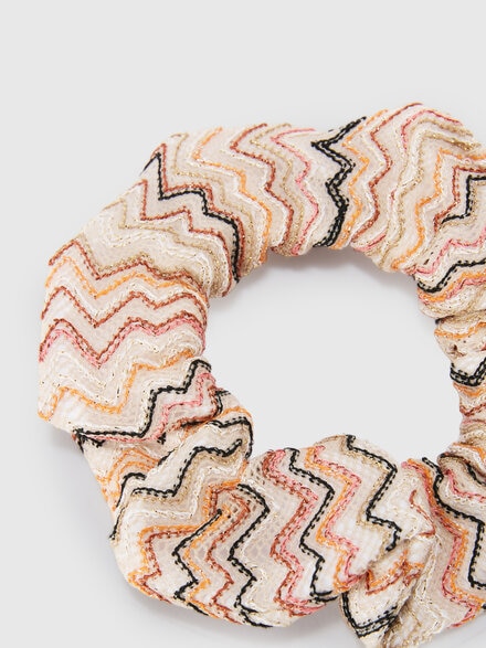 Viscose and nylon lam&eacute; scrunchie, Beige & Multicoloured  - KS26WS08BV00JRS01CW