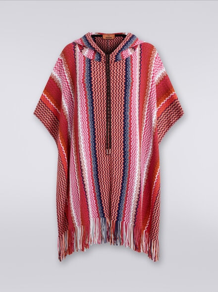 Poncho in misto lana zig zag con bordo sfrangiato, Multicolore  - LS23WC07BV00ENSM67S