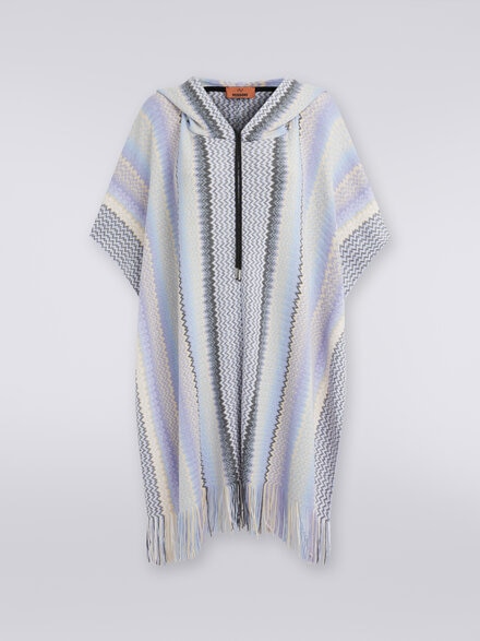 Zigzag wool blend poncho with frayed edge, Multicoloured  - LS23WC07BV00ENSM67U