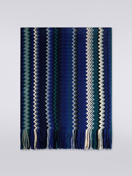 Fringed wool blend zigzag scarf, Multicoloured  - LS23WS1HBV00EMSM67R