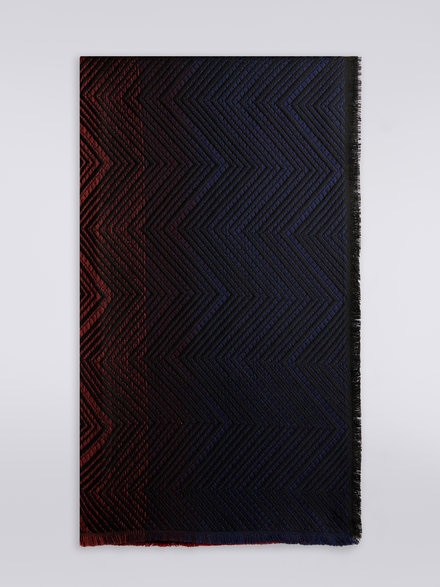 Wool chevron shawl with frayed edges, Multicoloured  - LS23WS1JBV00EMSM67U