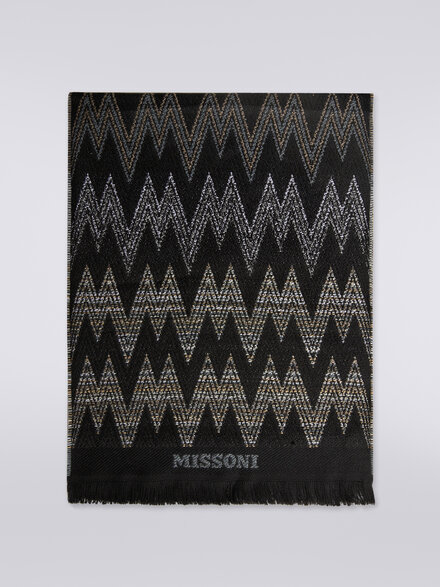 Écharpe en laine à motif zig-zag, avec logo et bords à franges, Multicolore  - LS23WS1NBV00EMSM67S