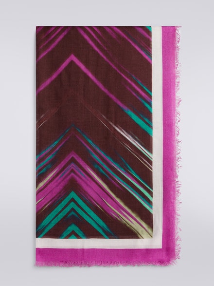 Châle en soie mélangée avec logo et bords frangés, Multicolore  - LS23WS23BV00ENSM67S