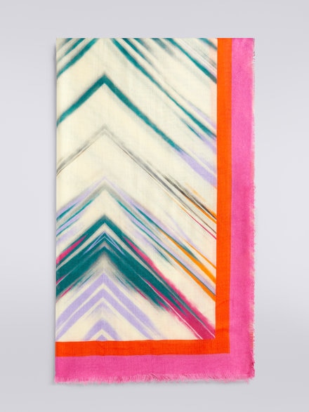 Silk blend shawl with logo and frayed edges, Multicoloured  - LS23WS23BV00ENSM67U