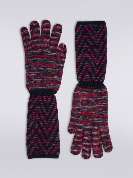 Multi-worked wool and mohair knit gloves, Multicoloured  - LS23WS2WBV00ENSM67S
