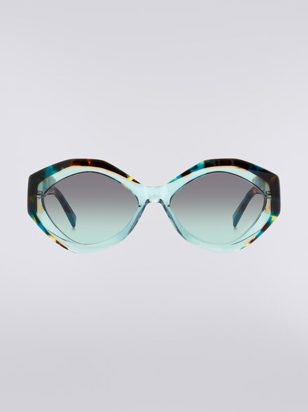 Oval-shaped sunglasses with metal logo application, Multicoloured  - LS24S008BV008BS613B