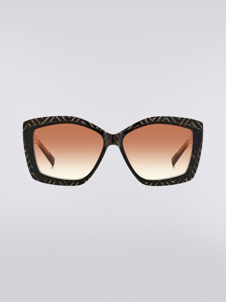 Sonnenbrille mit geometrischer Fassung und Stoffeinsätzen, Mehrfarbig  - LS24S00FBV008BS91MX