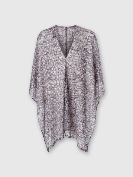 Poncho in viscose and cotton chevron knit, Multicoloured  - LS24SC02BV00FUSM67R