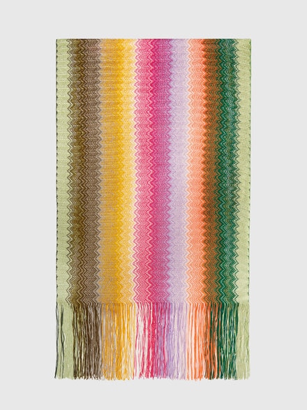 Bufanda de punto en viscosa de espigas con flecos, Multicolor  - LS24SS18BV00FUSM67S