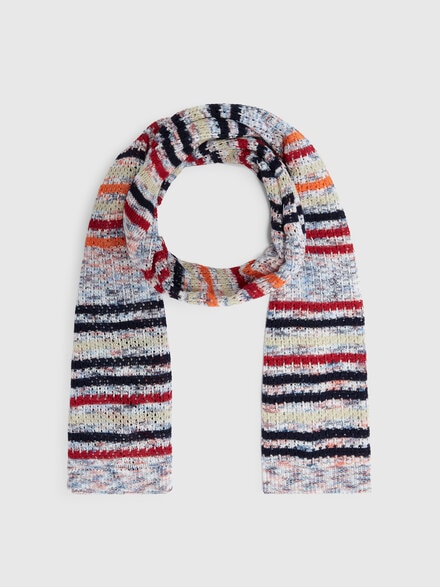 Slub cotton scarf with striped pattern, Multicoloured  - LS24SS1DBV00FTSM67R