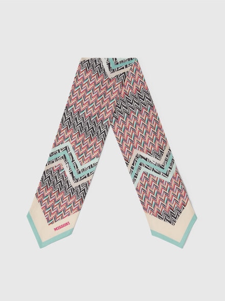 Silk foulard scarf with zigzag pattern, Multicoloured  - LS24SS1UBV00FUSM67U