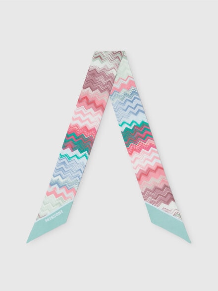 Fourlard en soie avec zig-zag et imprimé logo, Multicolore  - LS24SS1WBV00FUSM67T
