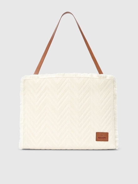Tote bag in cotton blend with chevron pattern, Brown - LS24SX01BV00G0S80C3