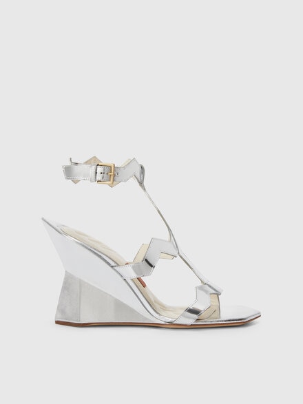 Sandals with double strap in patent leather with mirror effect, Silver - LS24SY03BV00FYS91KR