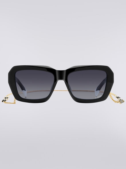 Square acetate sunglasses with a metal chain, Black - LS24W001BV008BS505U