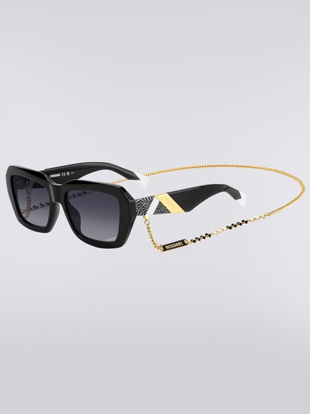 Square acetate sunglasses with a metal chain, Black - 8053147557892