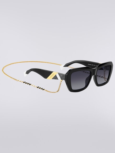 Square acetate sunglasses with a metal chain, Black - 8053147557892