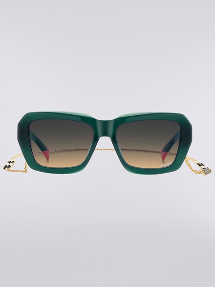 Square acetate sunglasses with a metal chain, Green - LS24W001BV008BS6140