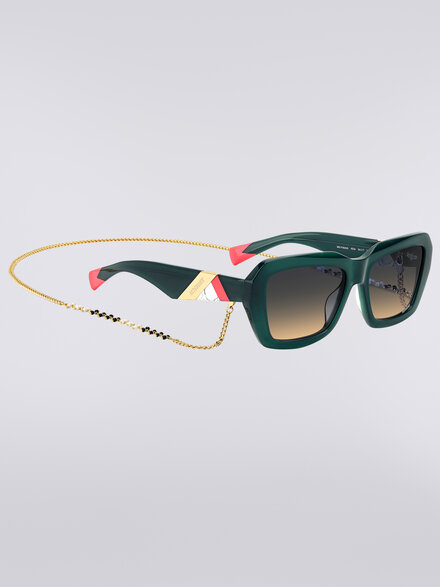 Square acetate sunglasses with a metal chain, Green - 8053147557885