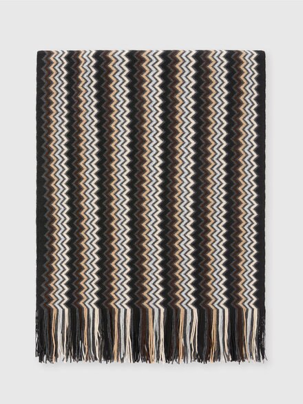 Scialle in lana zig zag con frange, Multicolore  - LS24WS1EBV00GLSM67S