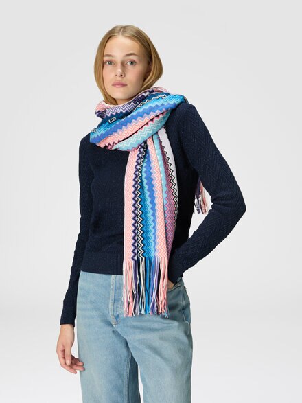 Zig zag wool blend scarf, Multicoloured  - LS24WS1MBV00GMSM67U