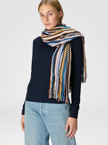 Zick-Zack-Schal aus Wolle mit Fransen, Mehrfarbig  - LS24WS1OBV00GMSM67U