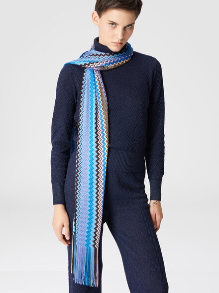 Zig zag viscose scarf with fringes, Multicoloured  - LS24WS1PBV00GMSM67R