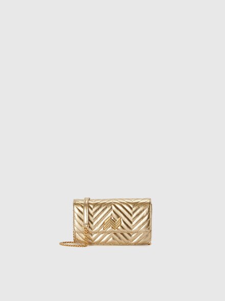 On-chain wallet in zig zag leather, Gold - LS24WX12BV00GXS10BG