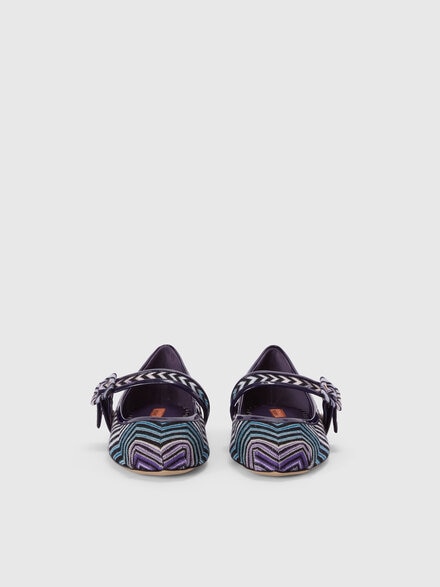 Ballerines en tissu zigzag avec sangle, Bleu - LS24WY0YBV00GZS72KP