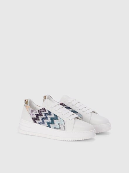 Leather sneakers with zigzag fabric insert, Multicoloured  - LS24WY15BV00GZSM9P3