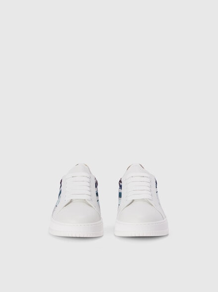 Leather sneakers with zigzag fabric insert, Multicoloured  - LS24WY15BV00GZSM9P3