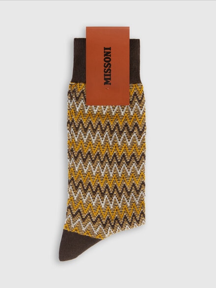 Short socks in cotton blend with zig-zag pattern., Multicoloured  - LS25SS0ABV00HKSM67V