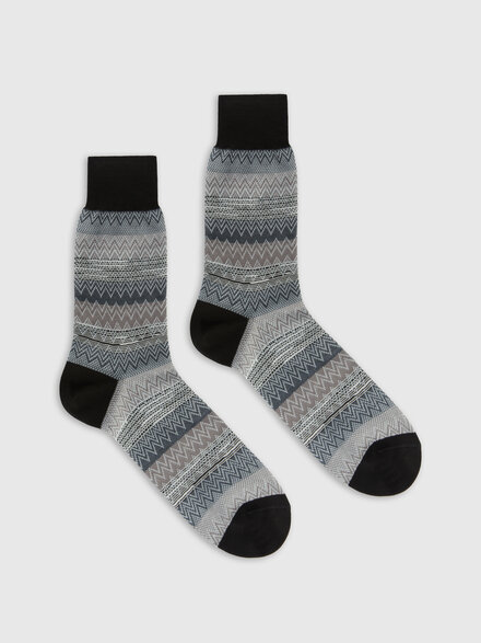 Calzini corti in 100% cotone rigati con zig zag, Multicolore  - LS25SS0BBV00HKSM67R