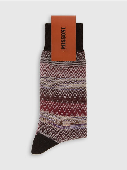 Mid-length socks cotton blend zig zag and lines, Multicoloured  - LS25SS0CBV00HKSM67S
