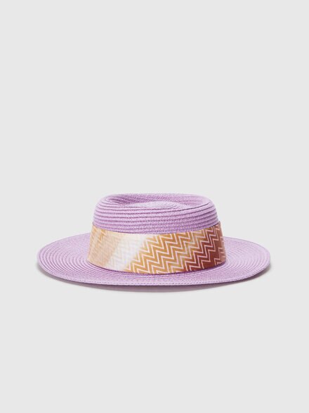 Straw hat with zigzag-patterned band, Lilac - LS25SS0EBV00HLSM67R
