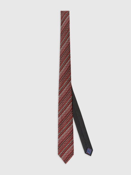 100% Silk Tie with Zigzag Embroidery, Multicoloured  - LS25SS0KBV00HKSM67R