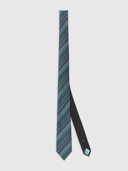 100% Silk Tie with Zigzag Embroidery, Multicoloured  - LS25SS0KBV00HKSM67U