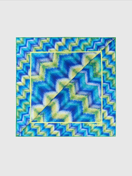 Foulard in 100% seta con stampa zig zag e logo, Multicolore  - LS25SS19BV00HLSM67S
