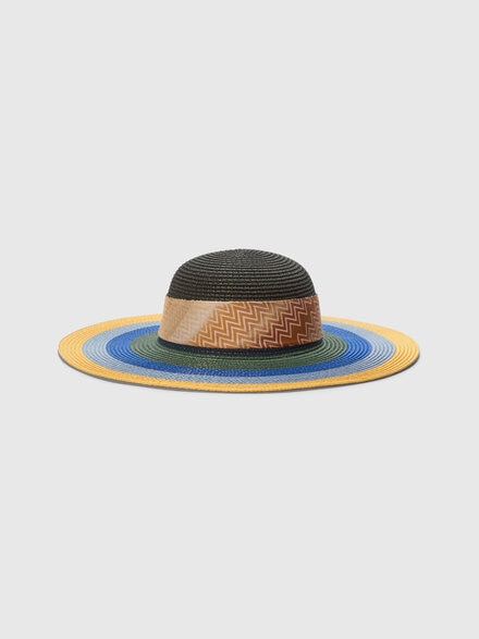 Wide Brim Straw Hat with Logo Scarf, Multicoloured  - LS25SS1FBV00HLSM67R