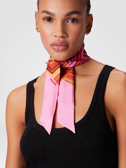 Silk zig zag bandeau scarf with logo, Multicoloured  - LS25SS1HBV00HLSM67S