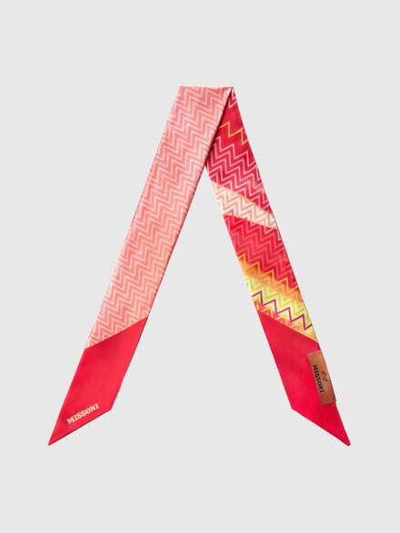 Silk Zigzag Bandeau Scarf with Logo, Multicoloured  - LS25SS1JBV00HLSM67U