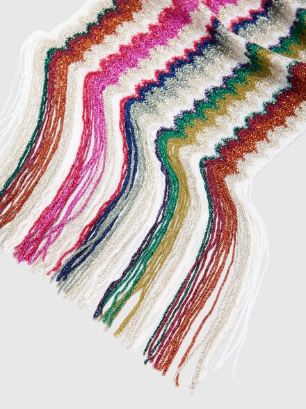 Scarf with chevron pattern and fringes, Multicoloured  - LS25SS1LBV00HLSM67U