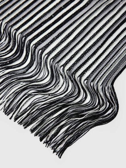 Striped scarf with fringes, Multicoloured  - LS25SS1PBV00HLSM67U